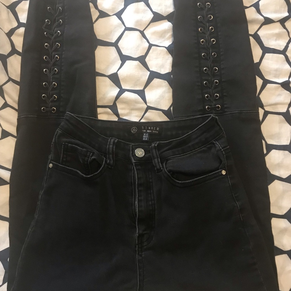 Skinny black jeans with back detail